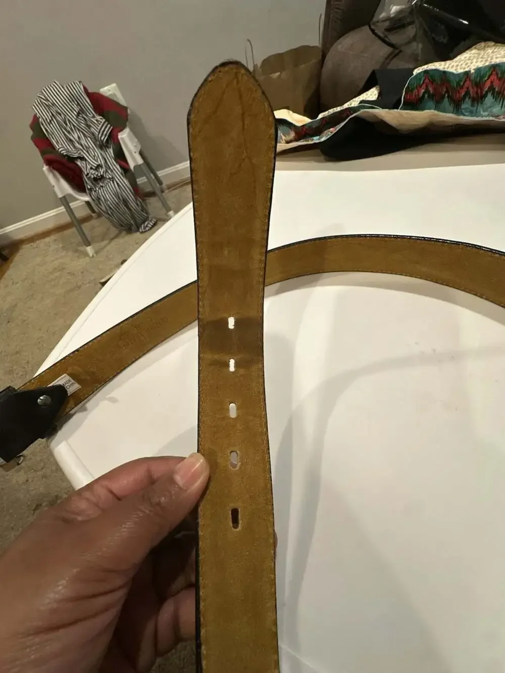 Genuine Leather Belt Size 38-40 Black Feather Embossed